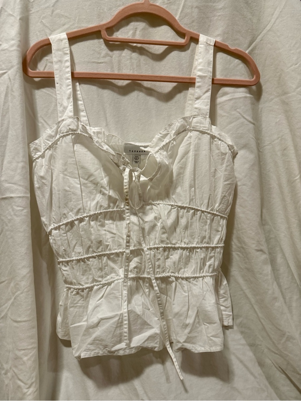 Topshop White Ruched Tie-Front Peplum Tank